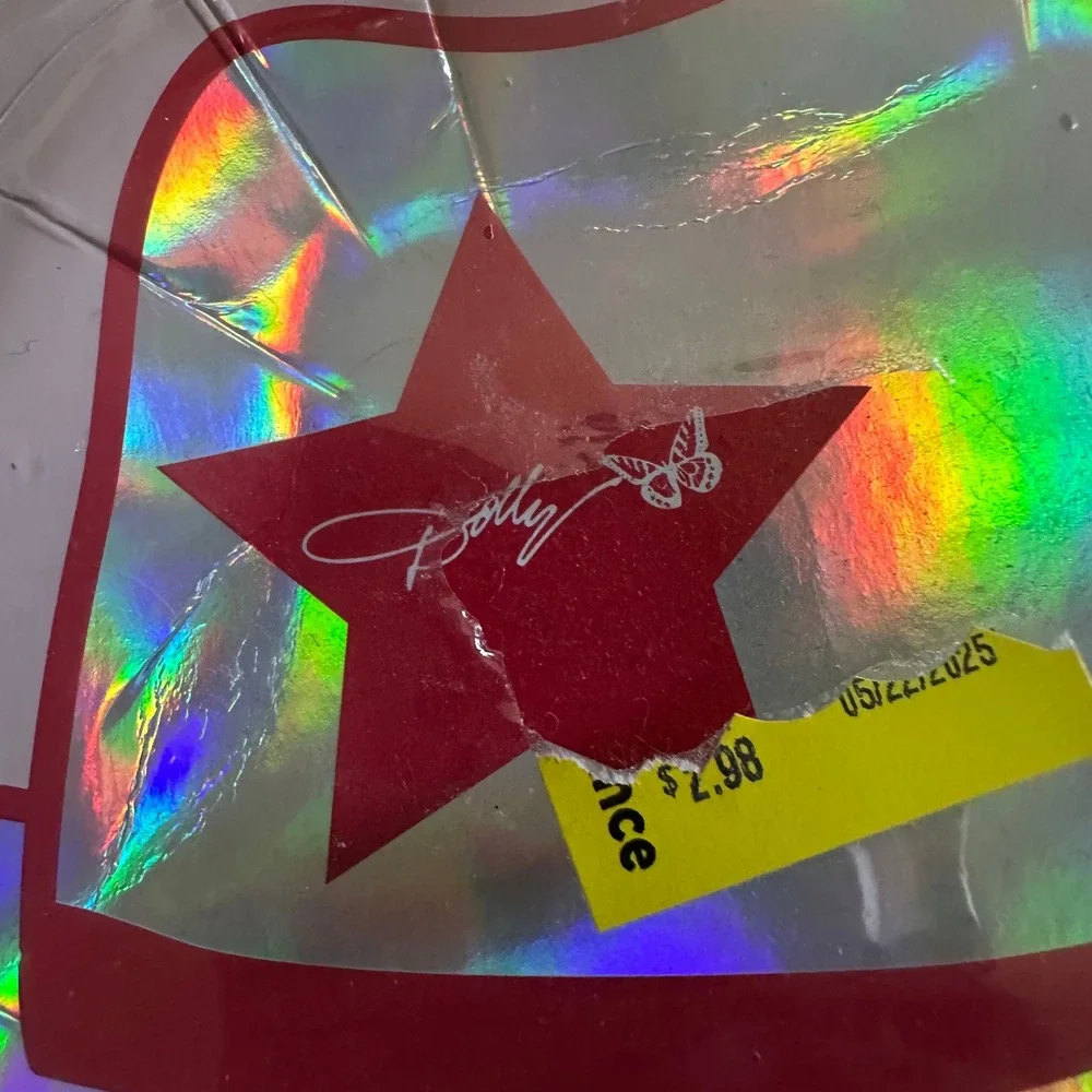 Dolly Parton Disco Ball Cowboy Hat Shaped Paper Plates 8ct Holographic WM368780